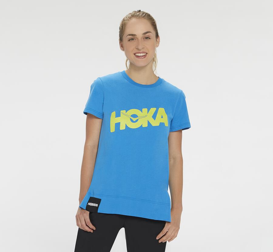 Hoka One One Womens Tee - Brand - Blue - GAYP18290